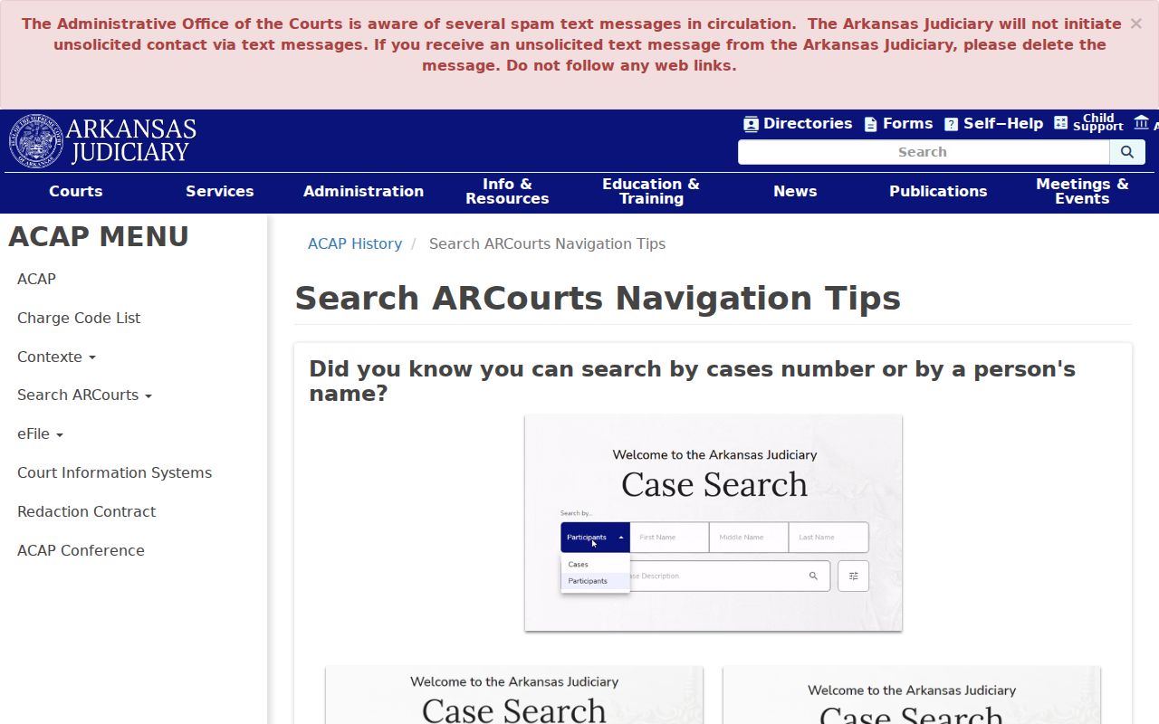 Lee County case search navigation fields in Search ARCourts