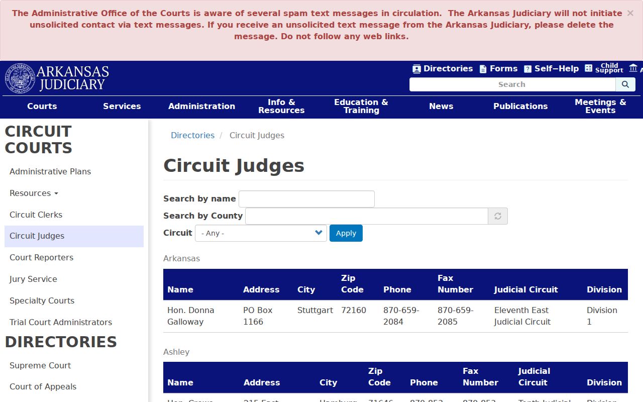Lee County court calendar First Judicial Circuit judge directory