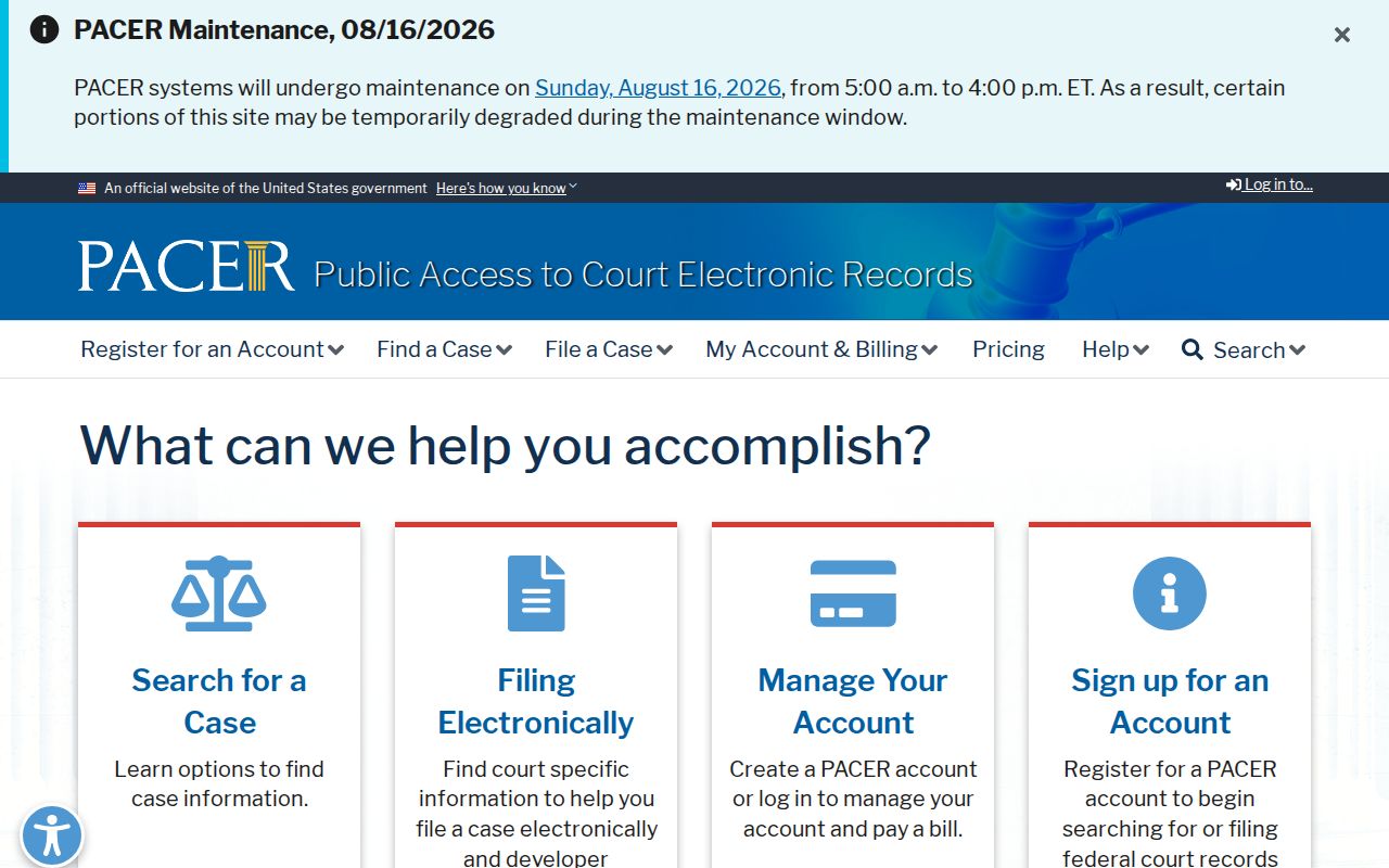 Moro court docket distinction from the federal PACER gateway