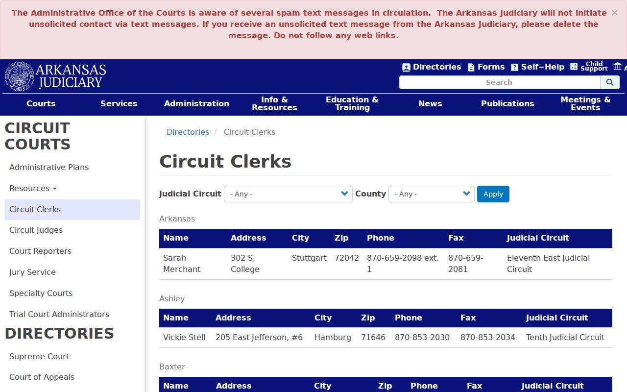 Lee County court docket Circuit Clerk directory